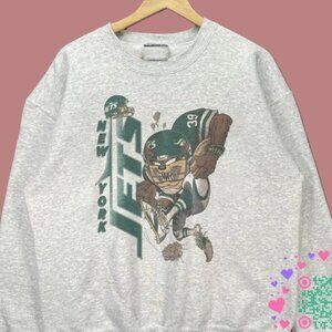 Vtg New York Jets Looney Tunes Sweatshirt, NFL NY Jets Football Shirt tee